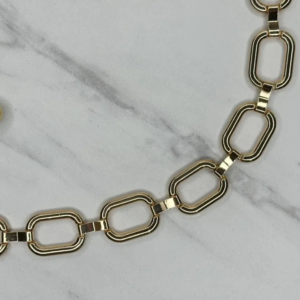 Gold Tone Metal Rectangular Chain Link Belt One Size (OS) ✨